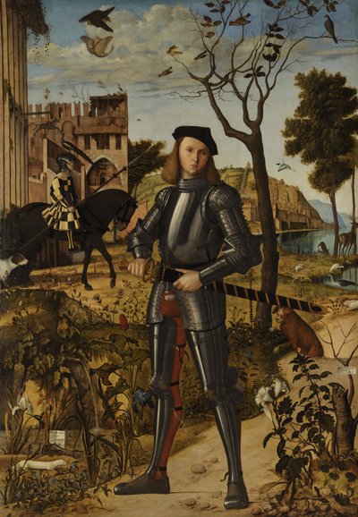 Jonge ridder in een landschap door Vittore Carpaccio